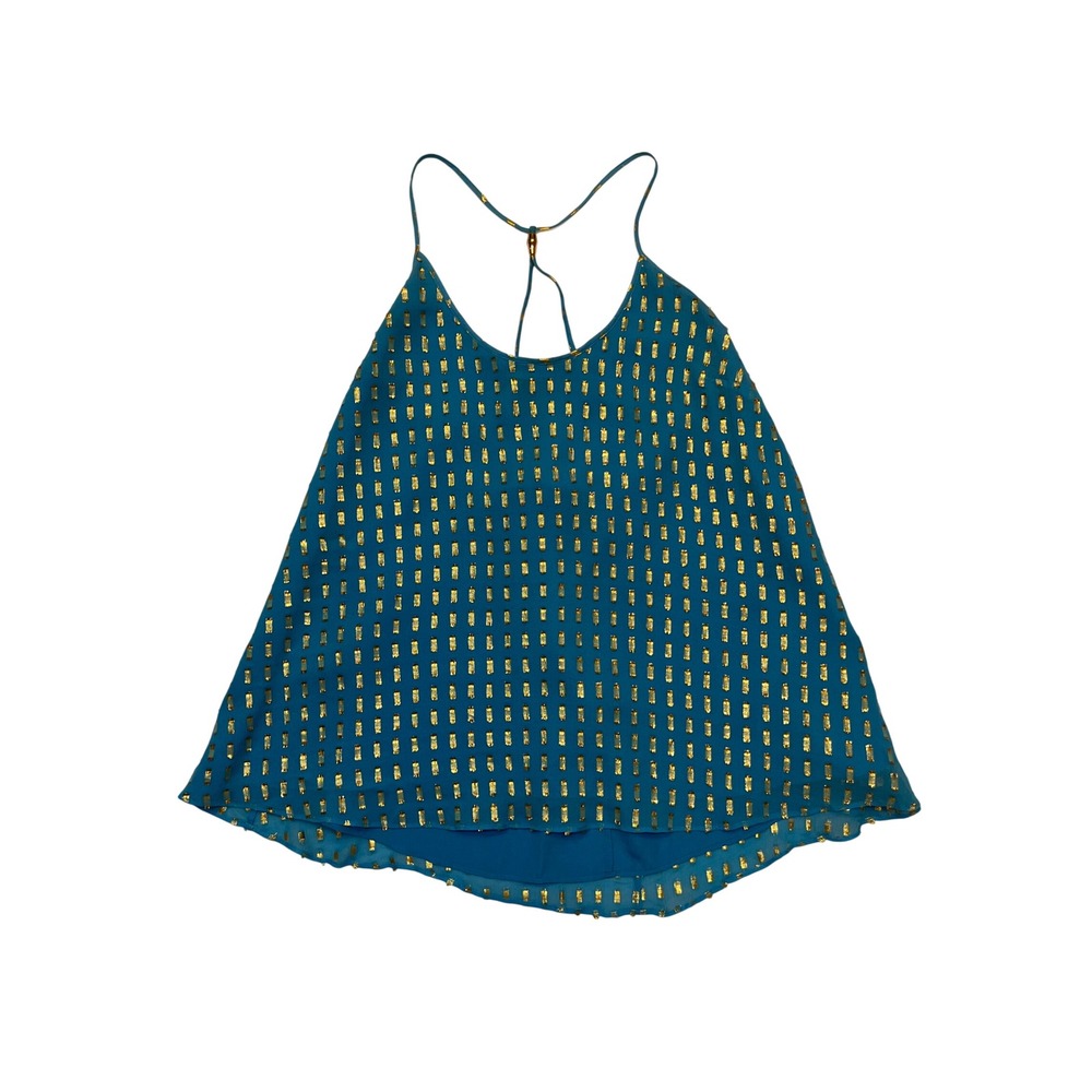 Lilly Pulitzer Silk Metallic Teal Blue Gold Coastal Glam Racerback Cami Top XS